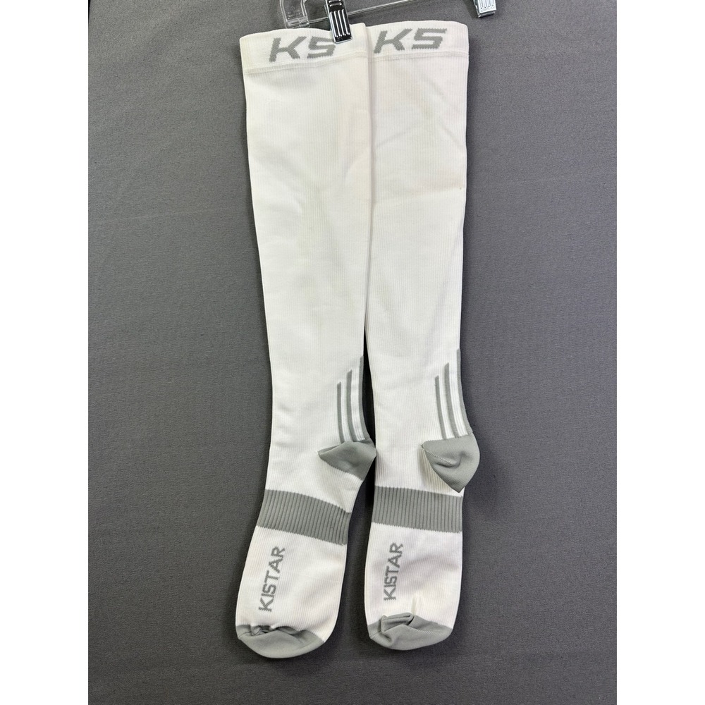 Kistar‎ KS Athletic Over The Calf Socks White Grey Compression Knee High Sport